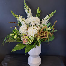 Load image into Gallery viewer, White Vase of Seasonal Flowers