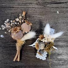 Load image into Gallery viewer, Wrist Corsage and Buttonhole / Boutonniere Set Dried