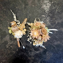 Load image into Gallery viewer, Wrist Corsage and Buttonhole / Boutonniere Set Dried