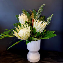 Load image into Gallery viewer, White Vase of Seasonal Flowers