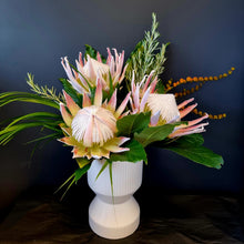 Load image into Gallery viewer, White Vase of Seasonal Flowers