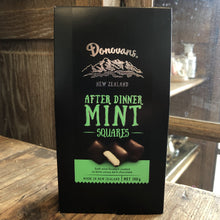 Load image into Gallery viewer, Donovans NZ After Dinner Mint Squares in black packet with green text
