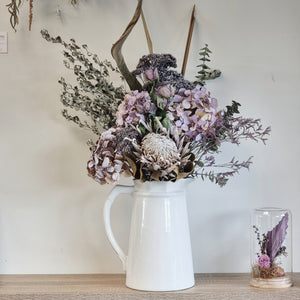 Dried arrangement in jug or pots