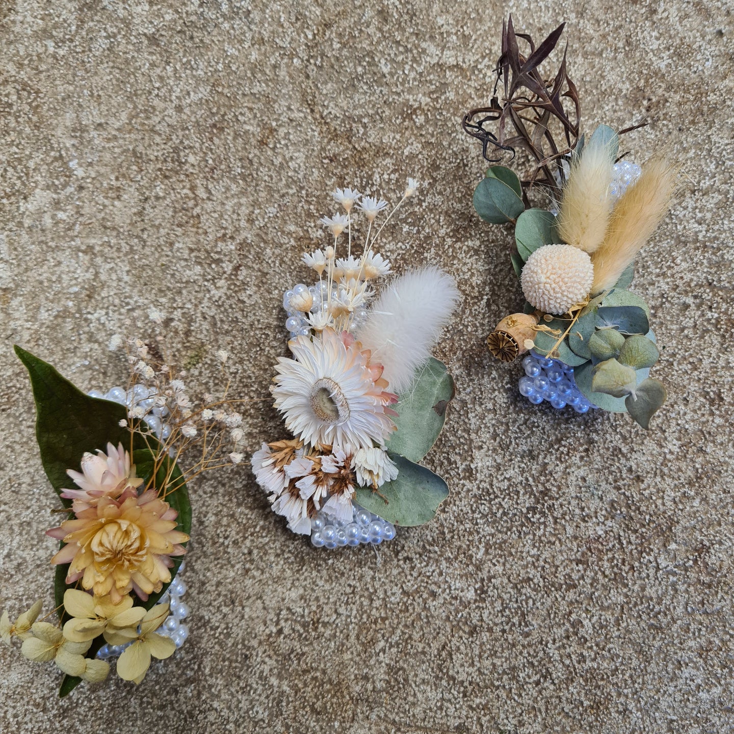 Blanc's Dried Wrist corsages, beautiful natural dried flowers and foliage