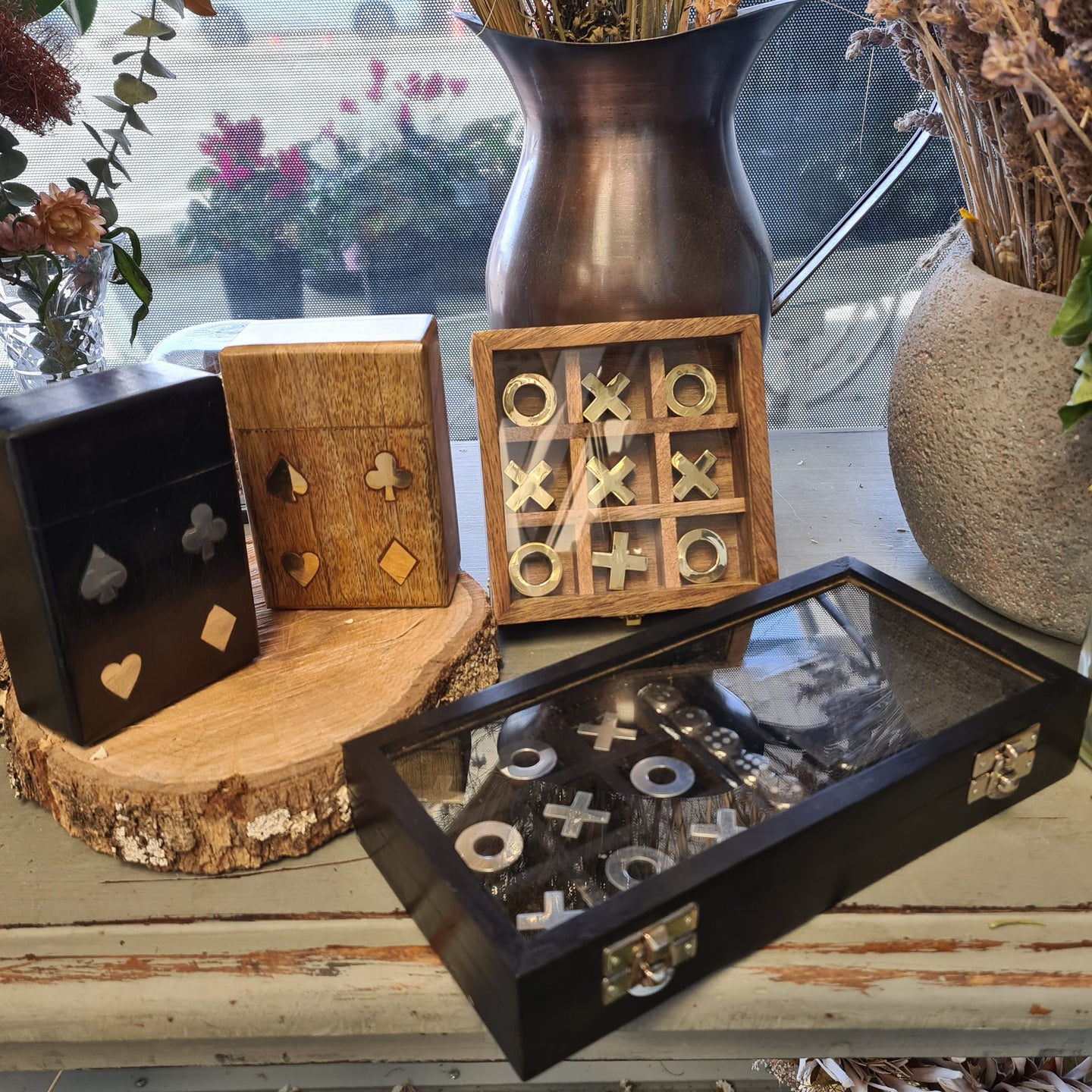 Games in vintage wooden boxes