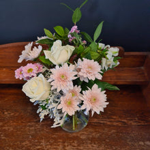Load image into Gallery viewer, Special Mother&#39;s Day Posy of Fresh Seasonal flowers with a small glass vase.
