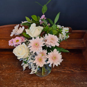 Special Mother's Day Posy of Fresh Seasonal flowers with a small glass vase.